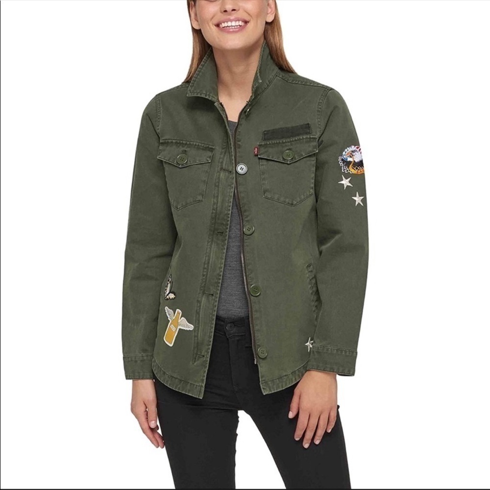 Levi’s Cotton Long Sleeve Button Front/Zip 2 Pocket Shirt Jacket with Patches